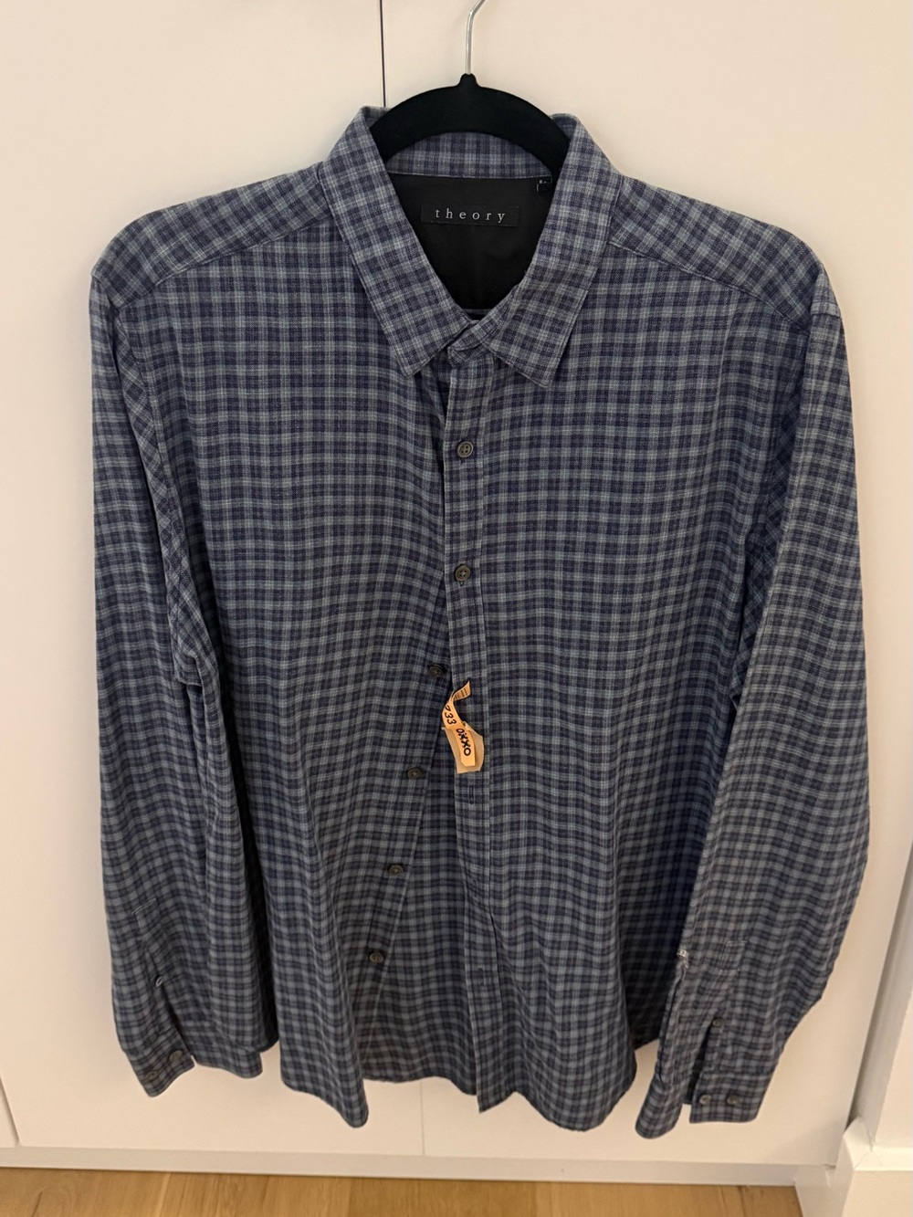 Theory Men's Navy and Gray Plaid Button-Down Shirt